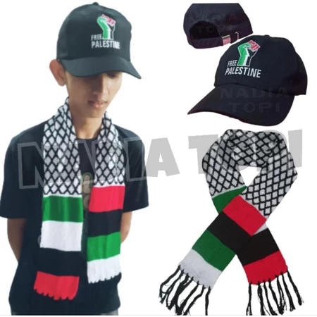 Syal Rajut Palestina dan Topi - Sepaket