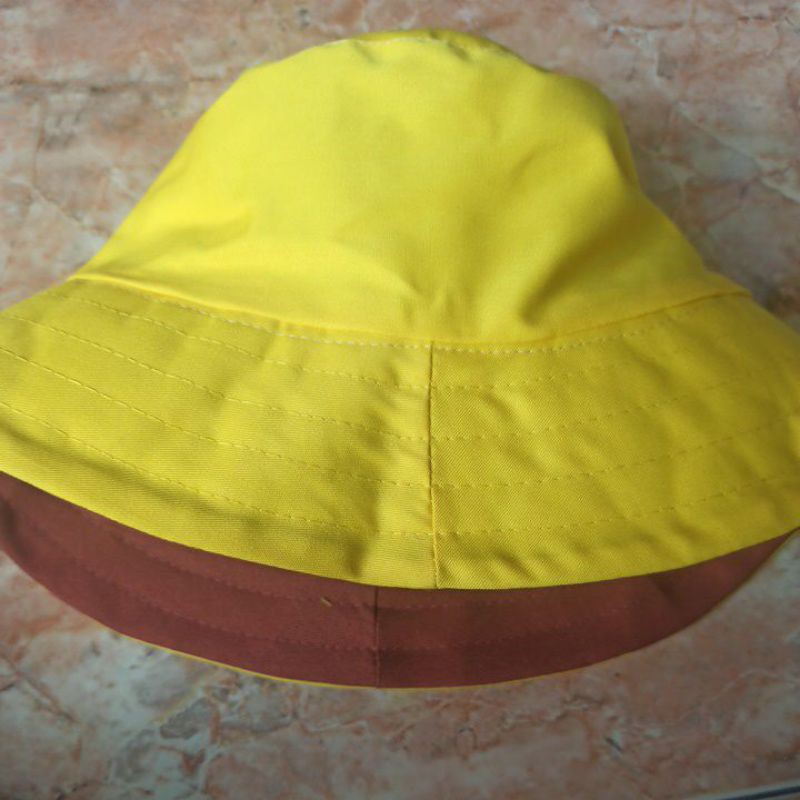 Topi Bucket Polos Dewasa Bolak Balik Warna - Kuning x Bata