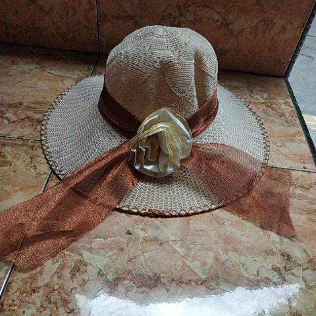 Topi Pantai Dewasa Bunga - Krem
