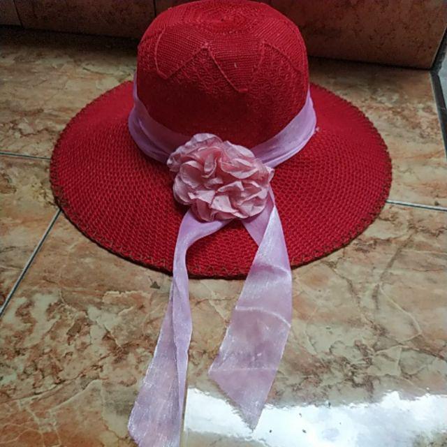 Topi Pantai Dewasa Bunga - Merah