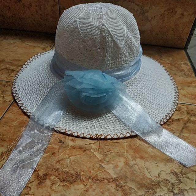 Topi Pantai Dewasa Bunga - Putih